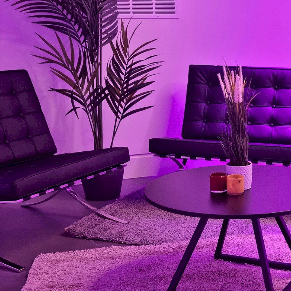 Black furniture to create an exclusive VIP area.