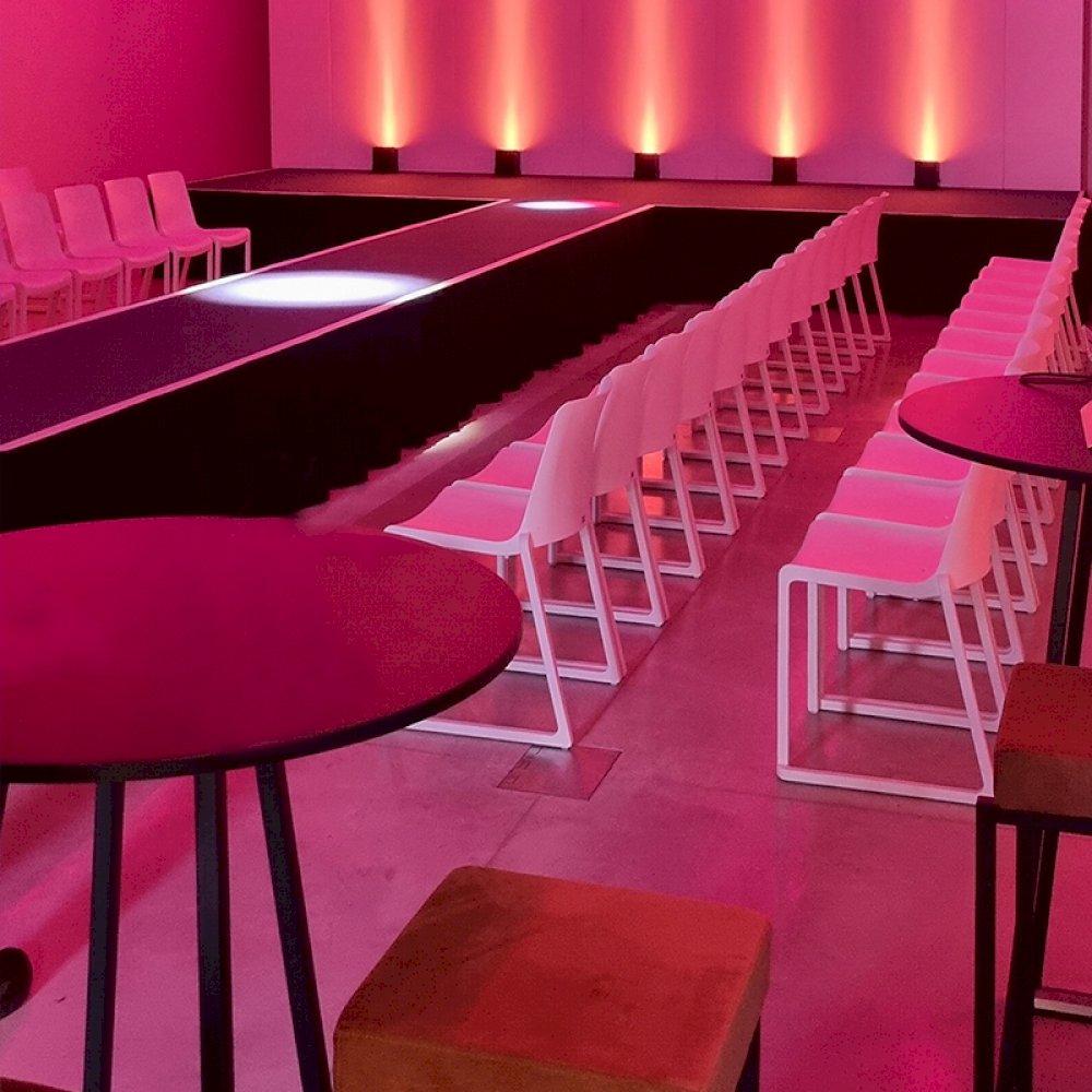 Create a catwalk with our sleek white Kansas chairs. Contact us for stage recommendations.