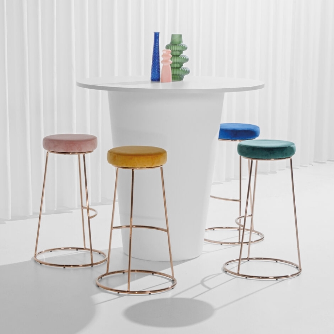 Rose Gold Chrome Spire Stool - Blue Pad