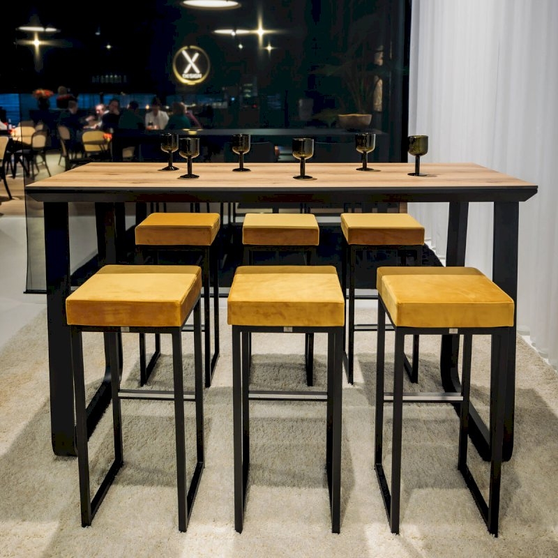 Utah Double Poseur Table - Black Base Natural Oak Top