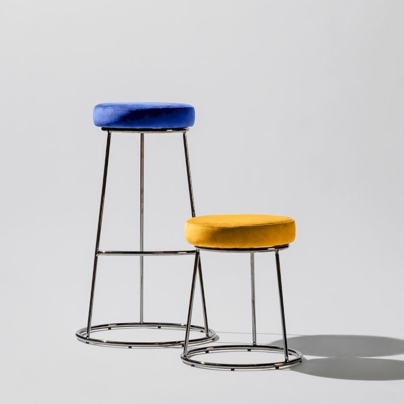 Black Chrome Spire Stool - Blue Pad