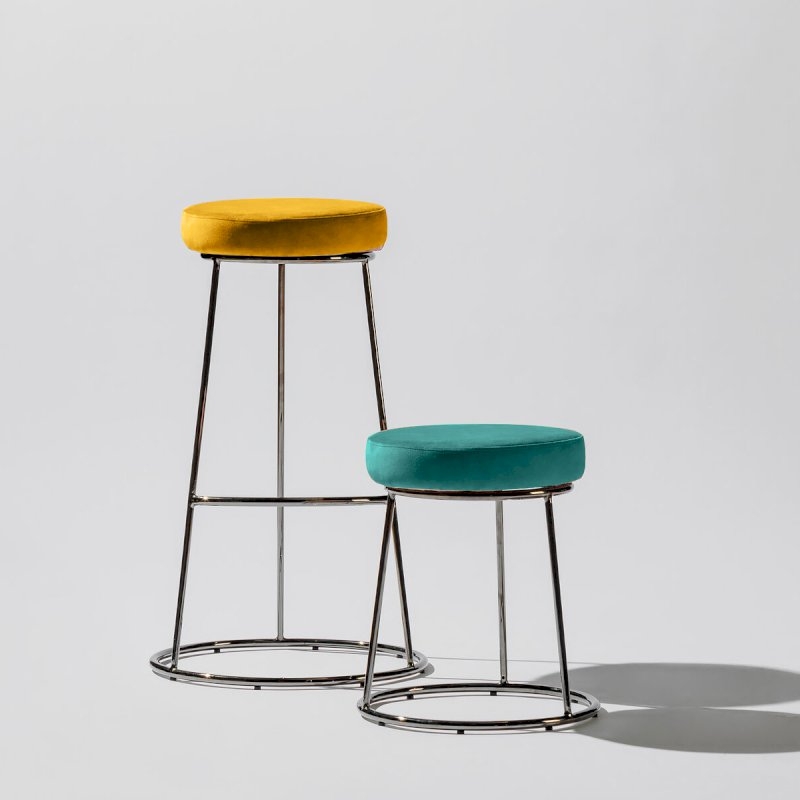 Black Chrome Low Spire Stool - Green Pad
