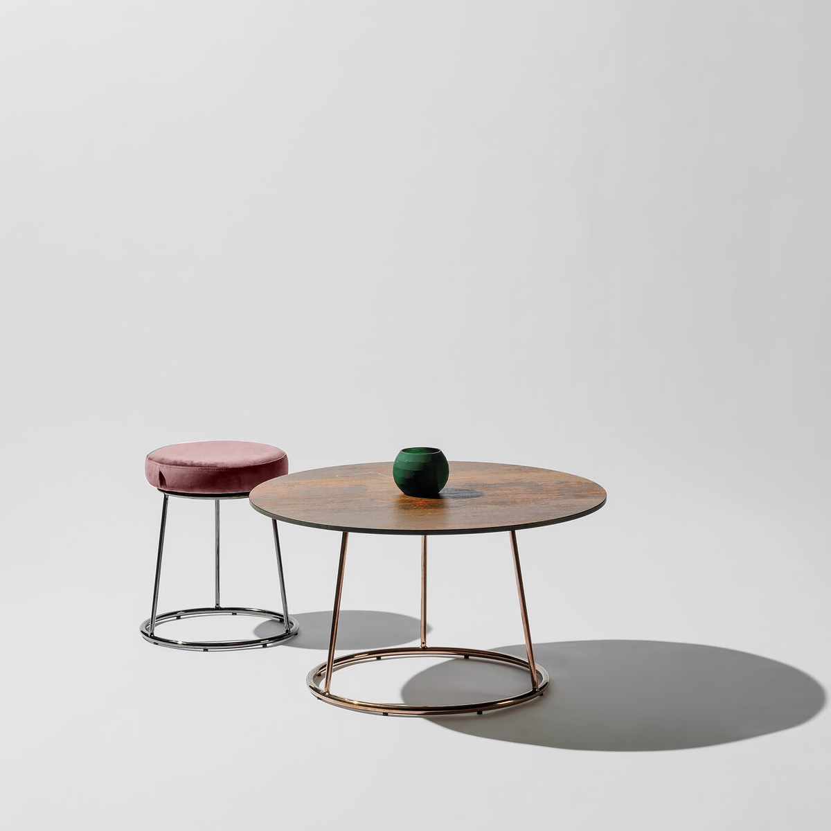 Black Chrome Low Spire Stool - Pink Pad