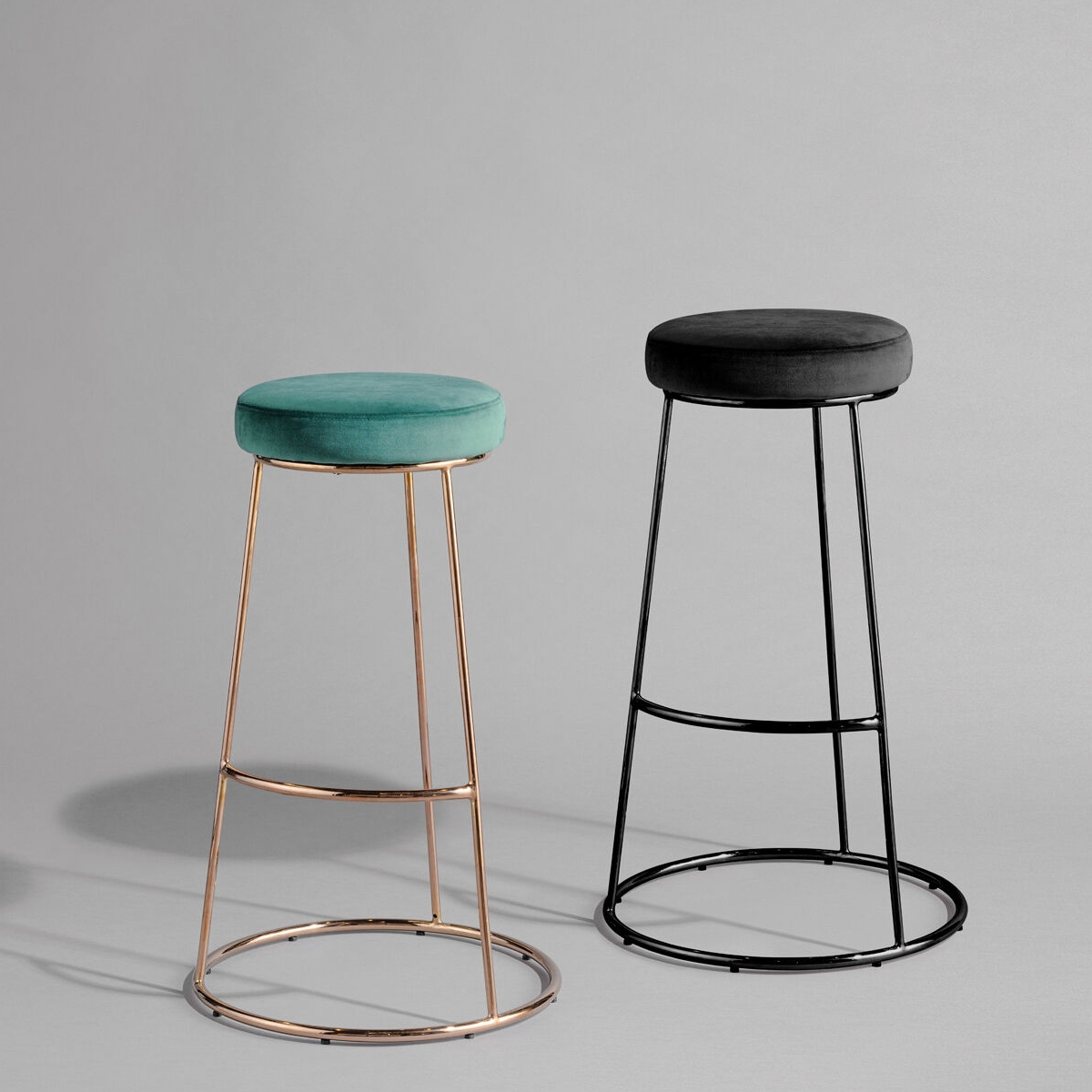 Black Chrome Spire Stool - Black Pad