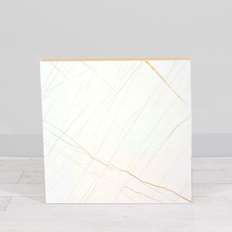 600mm White Marble Square Poseur Table - Black Frame