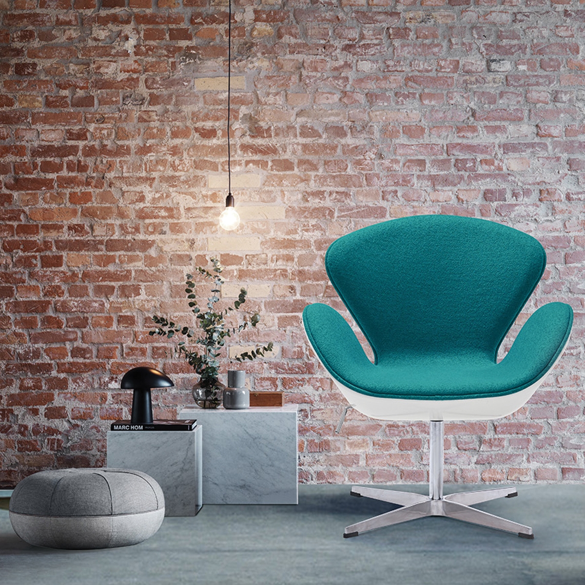 White Swan Chair - Turquoise Fabric