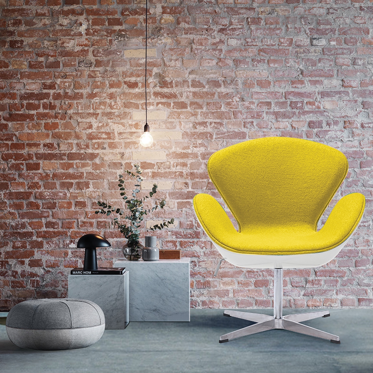 White Swan Chair - Yellow Fabric