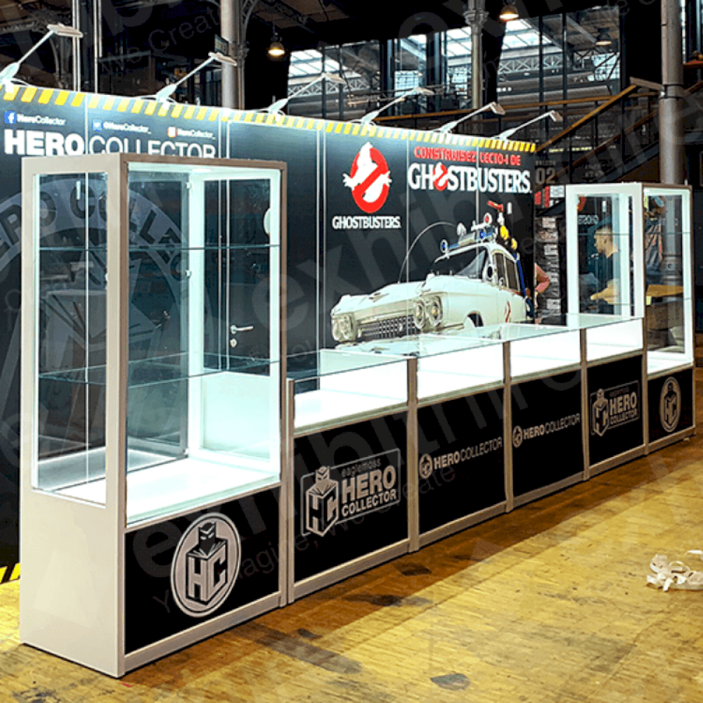 Our glass display counters are ideal for showcasing products at exhibitions and events. We can add your graphics on to any of our counters!