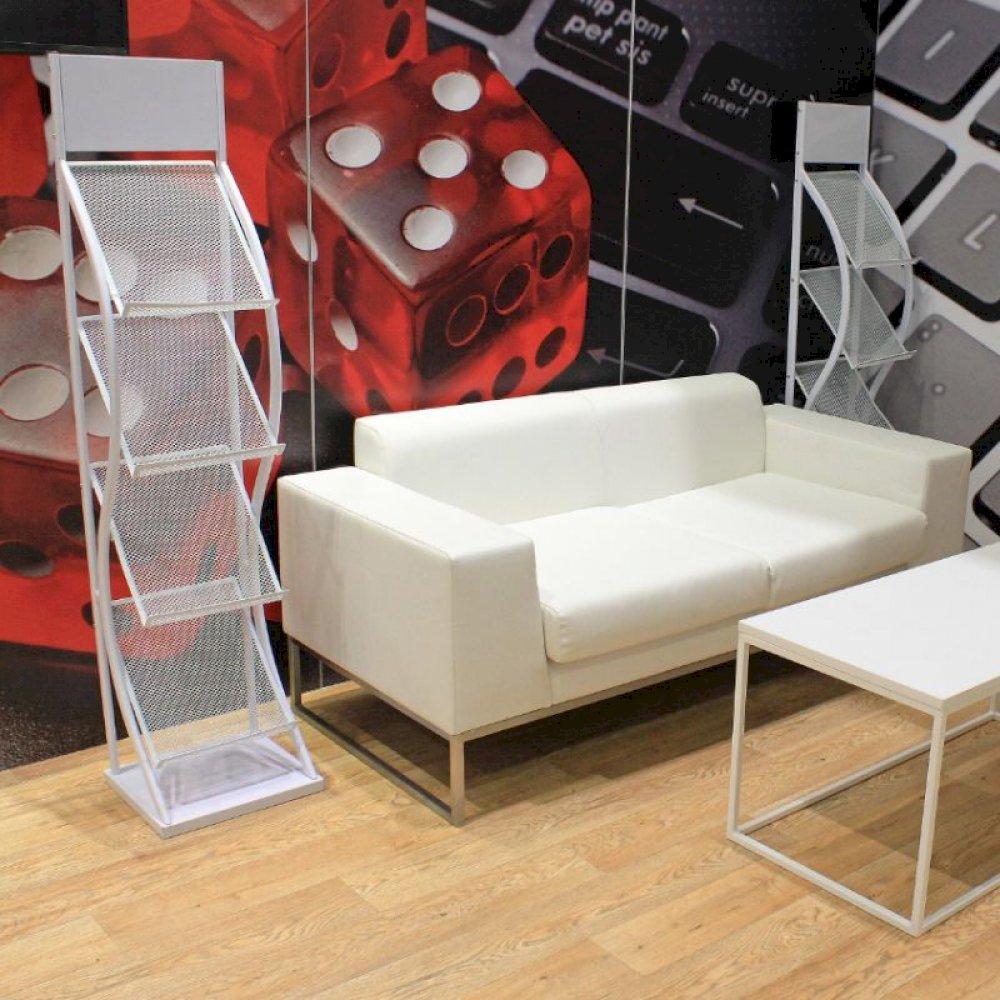 Want a comfortable sofa for your exhibition stand guests? Our Lay sofa is both stylish and comfortable, making it the perfect exhibition sofa. Our leaflet racks are also a great addition to any stand.