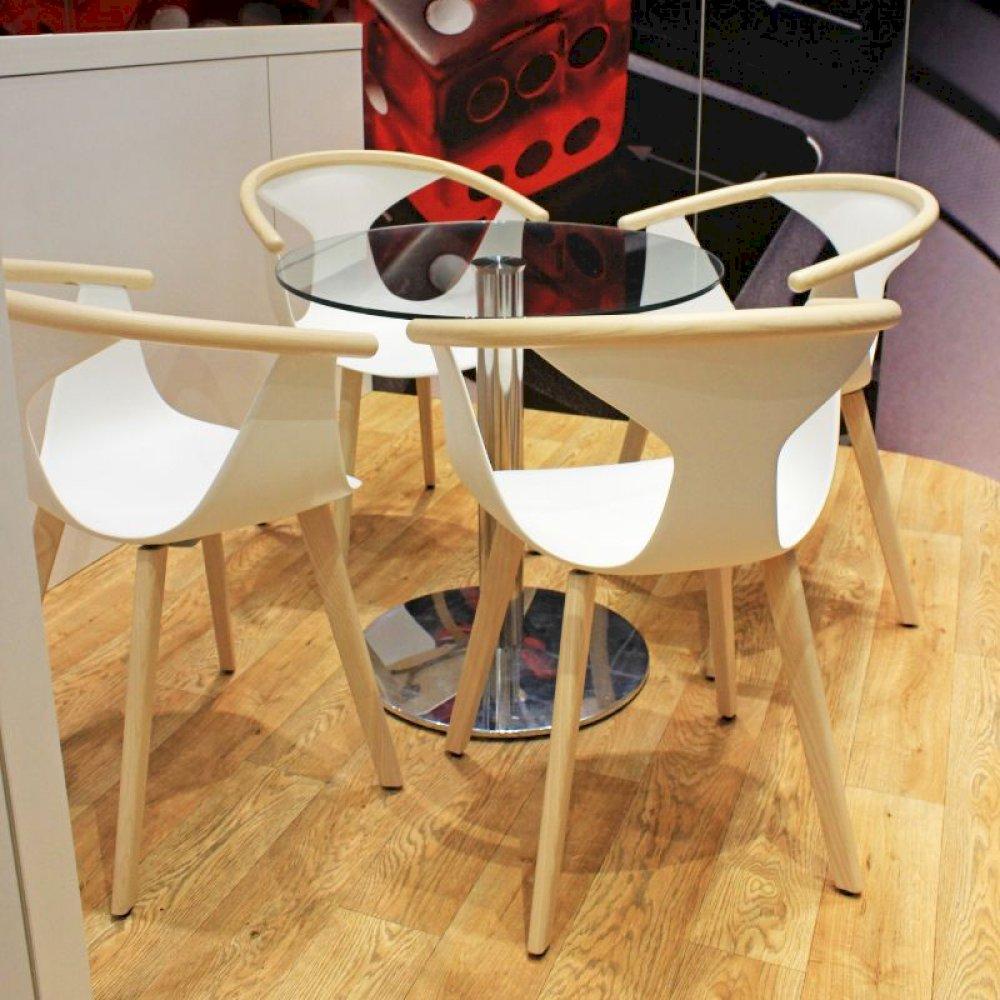 Our Roka Chair is sturdy and comfortable with wooden legs, making it the ideal seating solution for your exhibition stand guests. Talk to your customers in style with our huge range of furniture for hire.