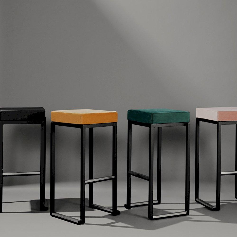 Featured: Nevada black stools with black, gold, green and pink pads.