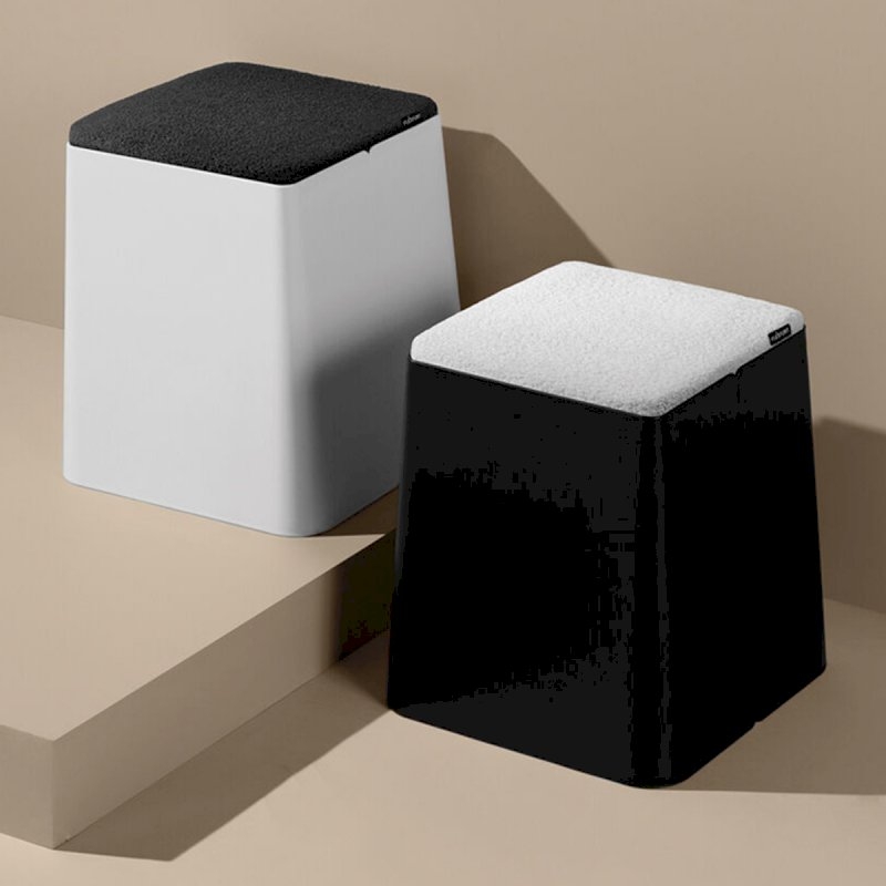 White Bric Stool - Black Fabric Top