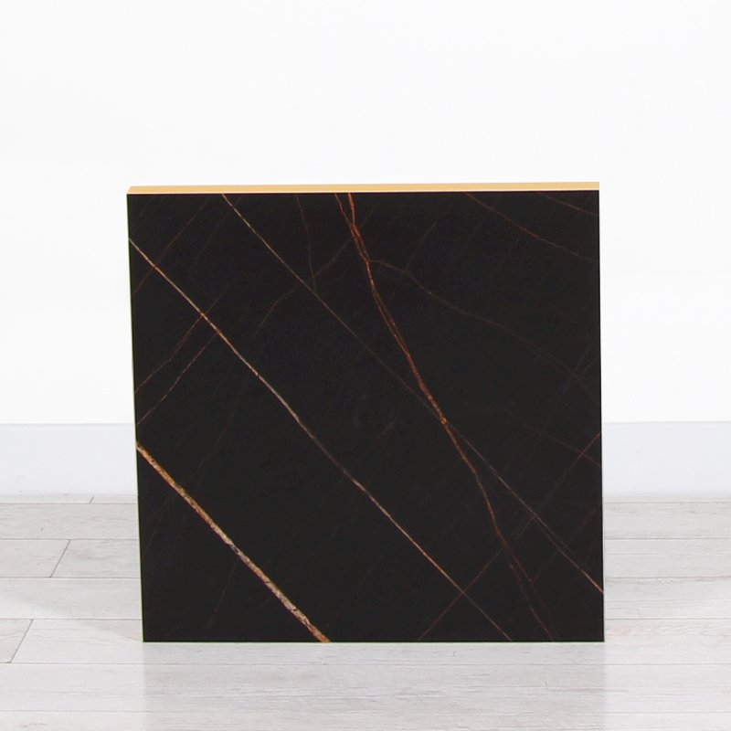 600mm Black Marble Square Bistro Table - Black Frame