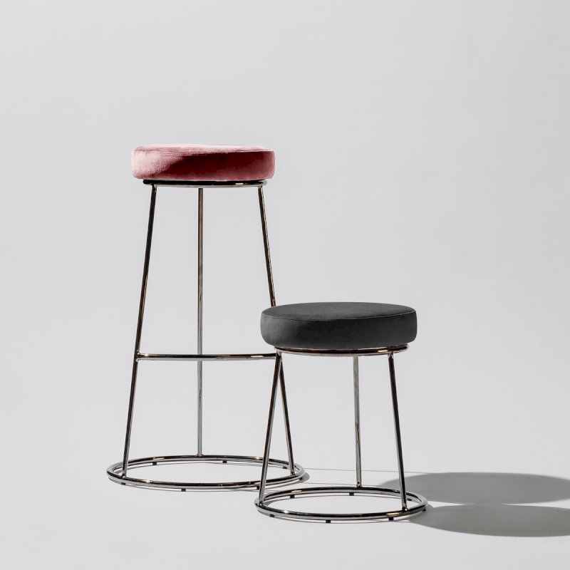 Black Chrome Spire Stool - Black Pad