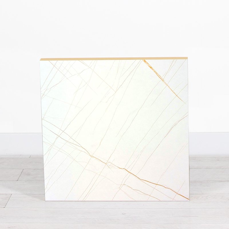 600mm White Marble Square Bistro Table - Black Frame